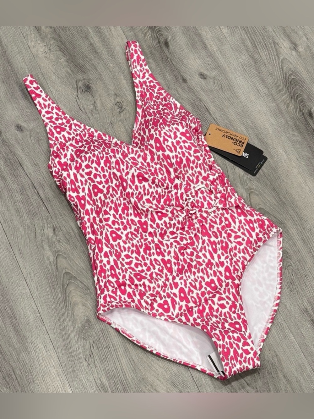 Simon Chang Pink & White Leopard Animal Print Summer Vacation One Piece Swimsuit